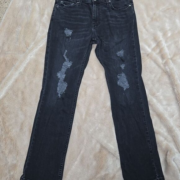 HOLLISTER BLACK WASH SLIM STRAIGHT DISTRESSED JEANS, SIZE 33X32 - Picture 2 of 8